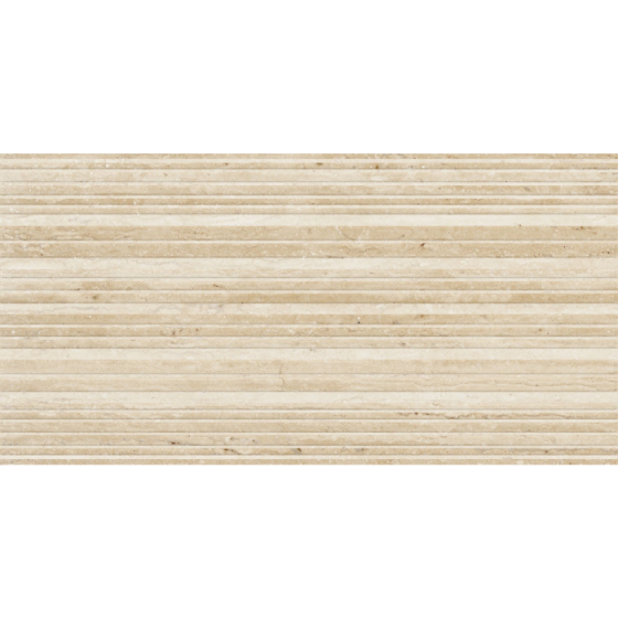 Κεραμικό πλακάκι τοίχου με ματ μαρμάρινη όψη, κυματιστό ανάγλυφο σχέδιο και ζεστή μπεζ απόχρωση από τη σειρά Toscana της KEROS.